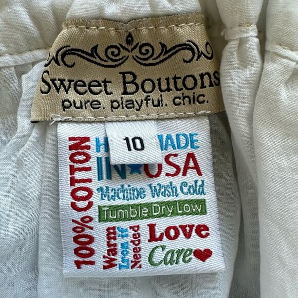 Sweet Boutons White Gold Sleeveless Summer Cotton Maxi Dress Handmade Teen 10 - Picture 6 of 6